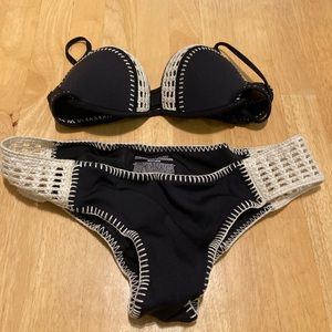 Victoria’s Secret black crochet bikini  Bottom is Size L top is 34 C